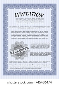 Blue Invitation. Detailed. With quality background. Money style design. 