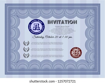 Blue Invitation. Easy to print. Customizable, Easy to edit and change colors. Artistry design. 