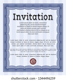 Blue Invitation. Easy to print. Detailed. Money Pattern design. 