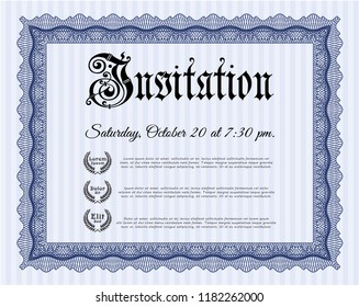 Blue Invitation. Easy to print. Perfect design. Customizable, Easy to edit and change colors. 