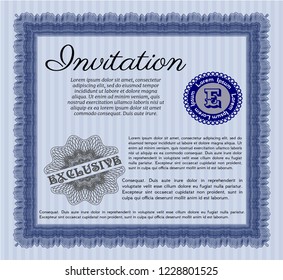 Blue Invitation. Elegant design. Customizable, Easy to edit and change colors. With guilloche pattern. 