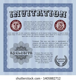 Blue Invitation. Excellent design. Customizable, Easy to edit and change colors. With guilloche pattern. 
