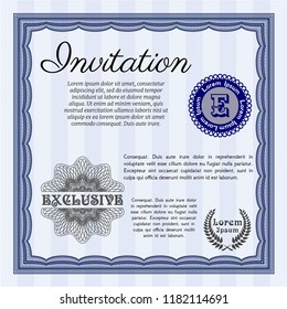 Blue Invitation. Good design. Printer friendly. Customizable, Easy to edit and change colors. 