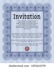 Blue Invitation. With great quality guilloche pattern. Good design. Vector illustration. 