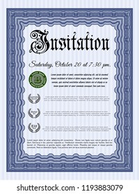 Blue Invitation. With guilloche pattern. Artistry design. Vector illustration. 