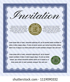 Blue Invitation. With guilloche pattern and background. Customizable, Easy to edit and change colors. Modern design. 