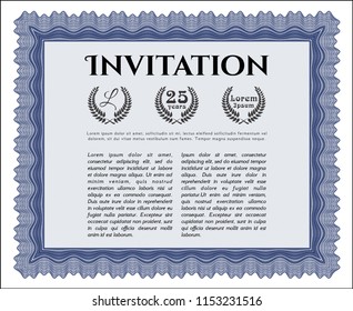 Blue Invitation. With guilloche pattern and background. Detailed. Nice design. 