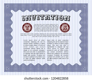 Blue Invitation. With guilloche pattern and background. Perfect design. Customizable, Easy to edit and change colors. 