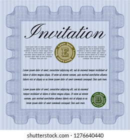 Blue Invitation. With guilloche pattern and background. Vector illustration. Nice design. 