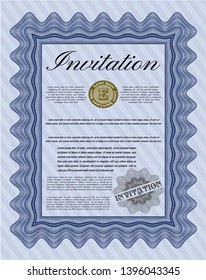 Blue Invitation. With guilloche pattern and background. Customizable, Easy to edit and change colors. Nice design. 