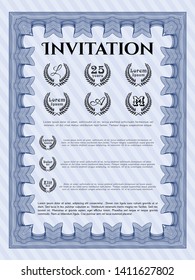Blue Invitation. With guilloche pattern and background. Detailed. Money style design. 