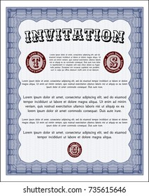 Blue Invitation. With guilloche pattern and background. Detailed. Superior design. 