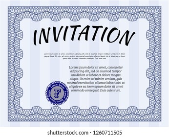 Blue Invitation. With guilloche pattern. Customizable, Easy to edit and change colors. Perfect design. 
