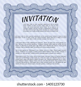 Blue Invitation. With guilloche pattern. Detailed. Good design. 