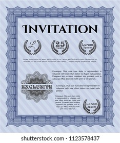 Blue Invitation. With guilloche pattern. Money style design. Customizable, Easy to edit and change colors. 