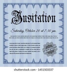 Blue Invitation. With guilloche pattern. Money Pattern design. Detailed. 