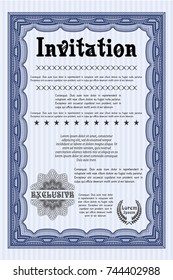 Blue Invitation. With guilloche pattern. Money Pattern. Detailed. 
