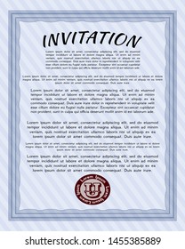 Blue Invitation. With guilloche pattern. Sophisticated design. Vector illustration. 