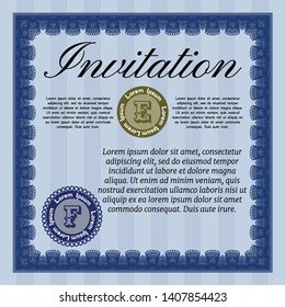 Blue Invitation. With linear background. Cordial design. Customizable, Easy to edit and change colors. 