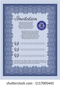 Blue Invitation. With linear background. Customizable, Easy to edit and change colors. Money Pattern. 