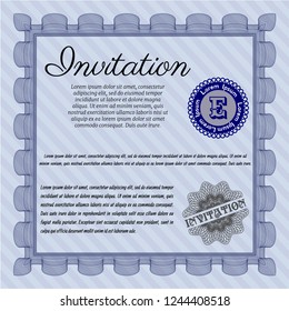 Blue Invitation. With linear background. Customizable, Easy to edit and change colors. Money Pattern design. 