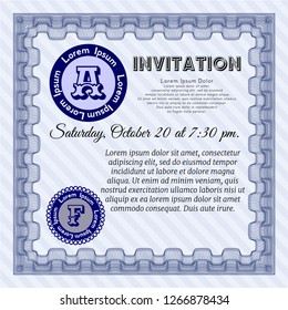 Blue Invitation. With linear background. Detailed. Perfect design. 