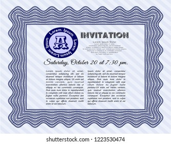 Blue Invitation. With linear background. Lovely design. Detailed. 