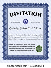 Blue Invitation. With linear background. Vector illustration. Money Pattern. 