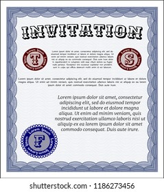 Blue Invitation. Modern design. With background. Vector illustration. 