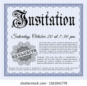 Blue Invitation. Modern design. With linear background. Detailed. 