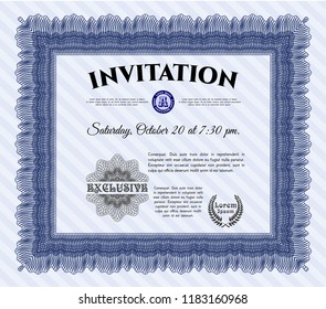 Blue Invitation. Modern design. With quality background. Vector illustration. 