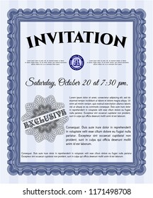 Blue Invitation. Money design. With guilloche pattern. Customizable, Easy to edit and change colors. 