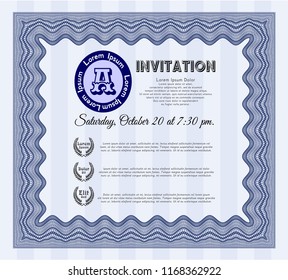 Blue Invitation. Money design. Vector illustration. With complex linear background. 