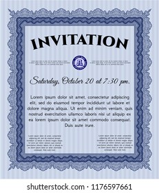 Blue Invitation. Money Pattern design. Detailed. With complex linear background. 