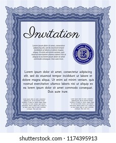 Blue Invitation. Money Pattern. Vector illustration. With complex linear background. 