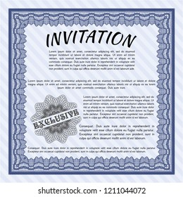 Blue Invitation. Nice design. With guilloche pattern and background. Customizable, Easy to edit and change colors. 