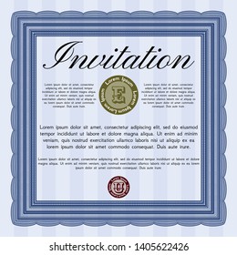Blue Invitation. Perfect design. Complex background. Detailed. 