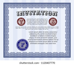 Blue Invitation. Perfect design. Detailed. Printer friendly. 