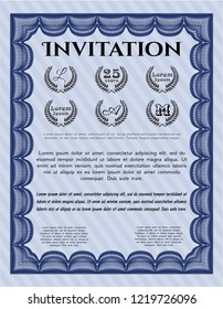 Blue Invitation. Perfect design. With guilloche pattern and background. Vector illustration. 