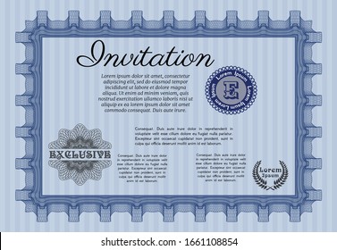 Blue Invitation. Perfect design. Vector illustration. With complex background. 