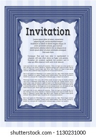 Blue Invitation. Printer friendly. Cordial design. Detailed. 