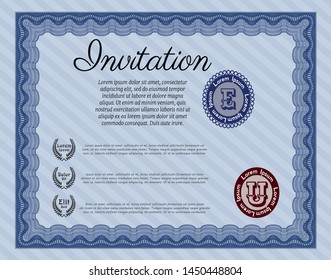 Blue Invitation. Printer friendly. Detailed. Lovely design. 