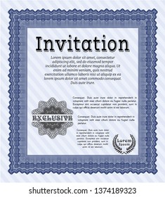 Blue Invitation. Printer friendly. Good design. Detailed. 
