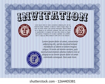Blue Invitation. Printer friendly. Money Pattern. Customizable, Easy to edit and change colors. 