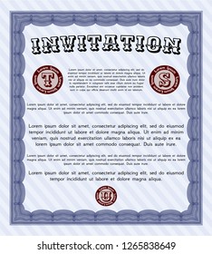 Blue Invitation. With quality background. Vector illustration. Retro design. 