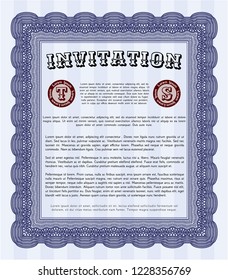 Blue Invitation. Retro design. With background. Customizable, Easy to edit and change colors. 