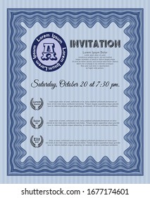 Blue Invitation. Retro design. Printer friendly. Customizable, Easy to edit and change colors. 