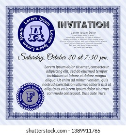 Blue Invitation. Sophisticated design. Easy to print. Detailed. 