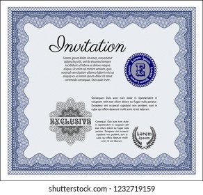 Blue Invitation. Sophisticated design. With great quality guilloche pattern. Customizable, Easy to edit and change colors. 