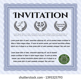 Blue Invitation template. Artistry design. Customizable, Easy to edit and change colors. With guilloche pattern and background. 